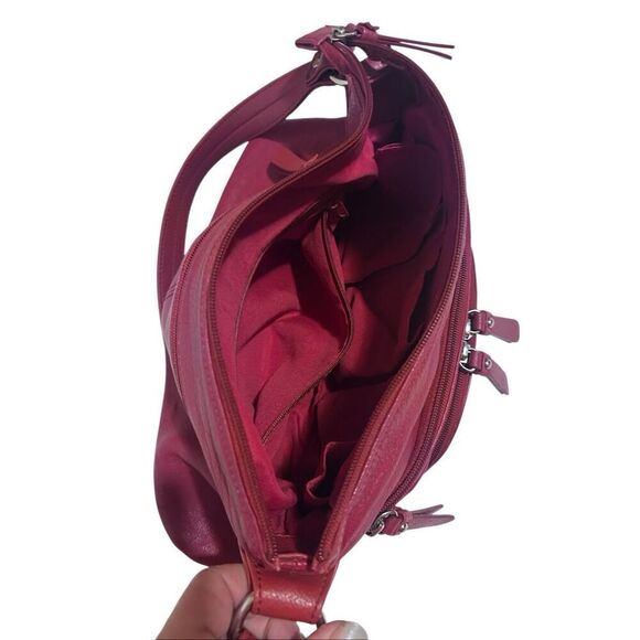 Stone & Co Red Genuine Leather Shoulder Bag Handbag Buckled Adjustable Strap - Picture 8 of 12